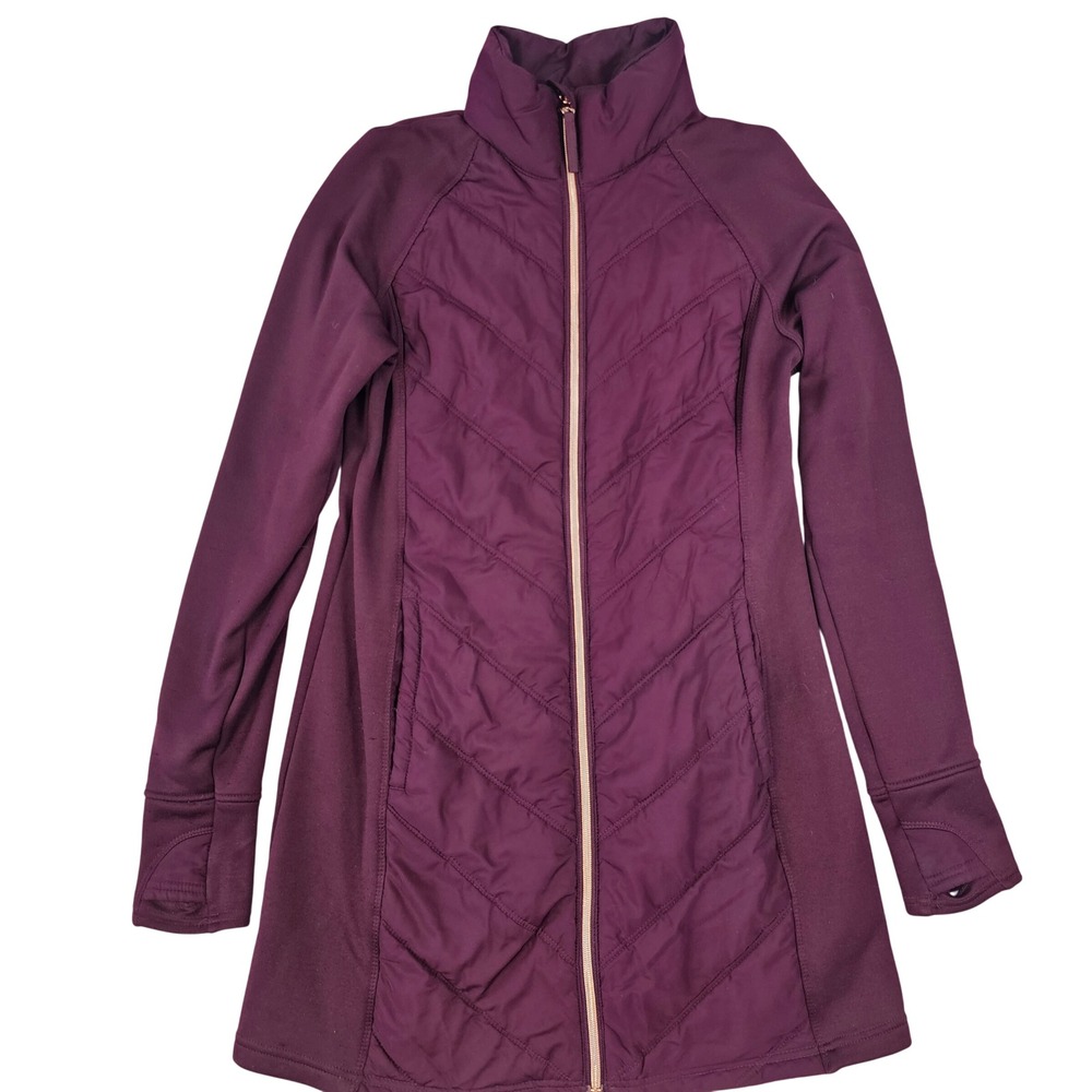 Fila Sport Womens Quilted Full Zip Jacket Purple Rose Gold Mock Neck Thumbhole S